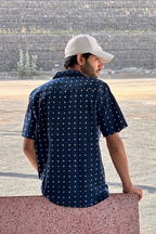 INDIGO BINDU MEN'S NOTCH COLLAR HALF SLEEVE SHIRT