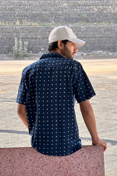 INDIGO BINDU MEN'S NOTCH COLLAR HALF SLEEVE SHIRT