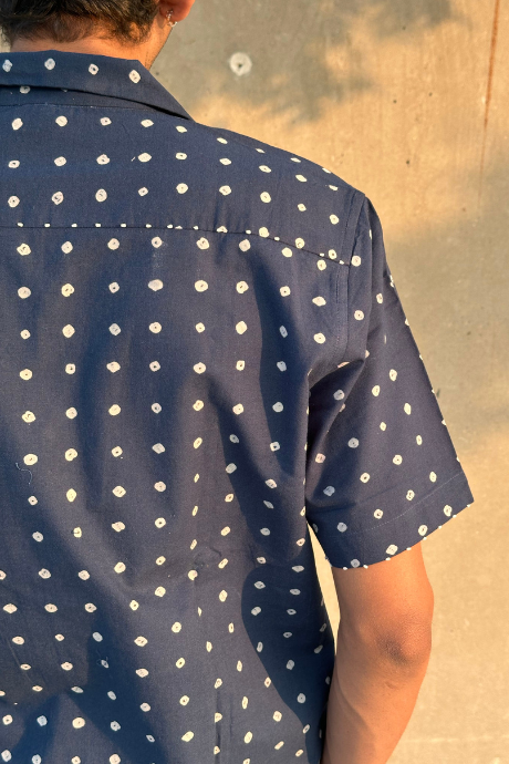 INDIGO BINDU MEN'S NOTCH COLLAR HALF SLEEVE SHIRT
