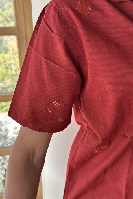 MAROON MOON MEN'S NOTCH COLLAR HALF SLEEVE SHIRT