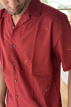 MAROON MOON MEN'S NOTCH COLLAR HALF SLEEVE SHIRT