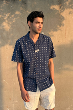 INDIGO BINDU MEN'S NOTCH COLLAR HALF SLEEVE SHIRT