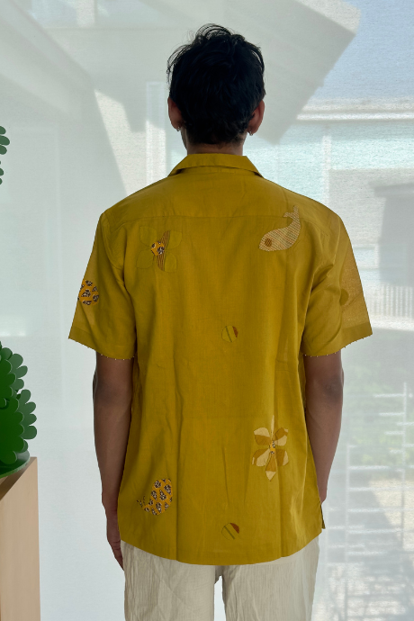 MUSTARD MEEN MEN'S NOTCH COLLAR HALF SLEEVE SHIRT