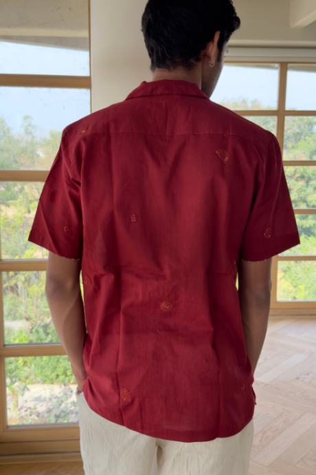 MAROON MOON MEN'S NOTCH COLLAR HALF SLEEVE SHIRT
