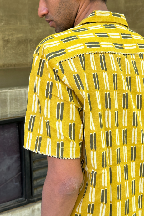 MUSTARD KOSH MEN'S NOTCH COLLAR HALF SLEEVE  SHIRT