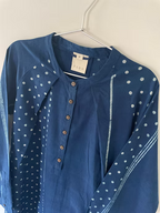 Indigo Neck Pleat Stripe Block Dress