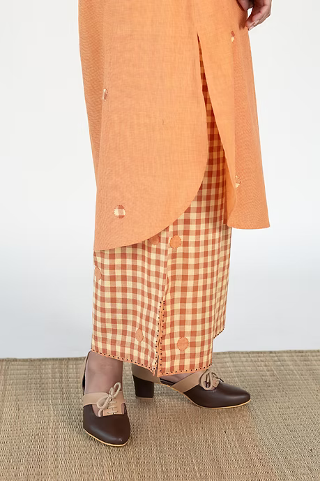 WOVEN SUNSET NECK GATHER KURTA PALAZZO COORD SET