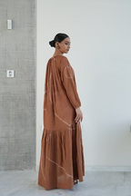 LIGHT TERRA NECK GATHER FLOOR LENGTH DRESS