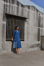 Indigo Checkboard V Neck Dress