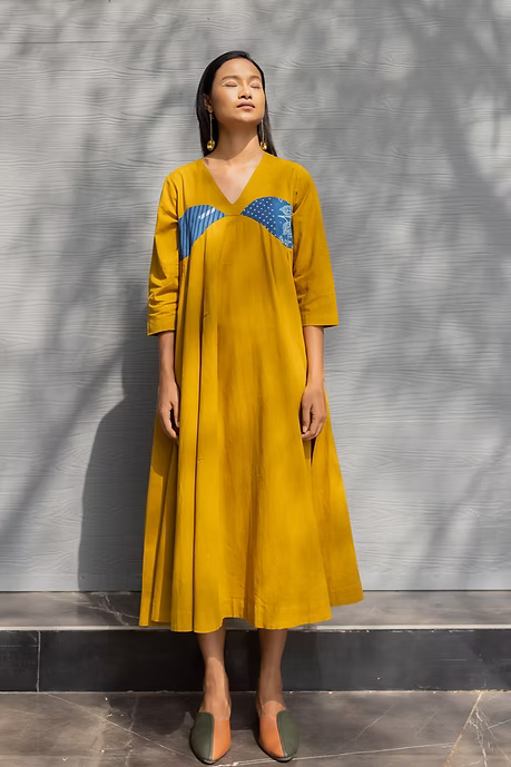 Bright Mustard Meen Panelled Dress
