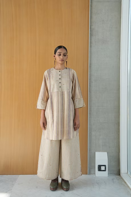 NEUTRAL STRIPES HIGHLOW TOP AND PALAZZO PANTS