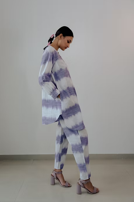 Purple ikat tunic and pants set