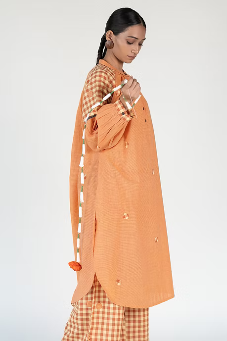 WOVEN SUNSET NECK GATHER KURTA PALAZZO COORD SET
