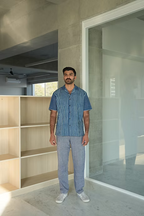 INDIGO JAIL STRIPE MEN’S NOTCH COLLAR SHIRT