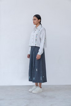 B/W Check-Stripe Crop Shirt