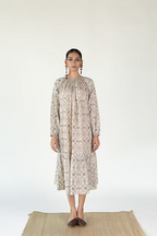 LOTUS NECK GATHER DRESS