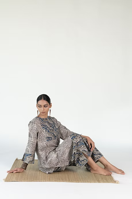 MUD PRINT HIGH LOW YOKE TOP WITH PALAZZO PANTS