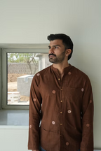 BROWN FULL SLEEVE MEN’S MANDARIN COLLAR SHIRT