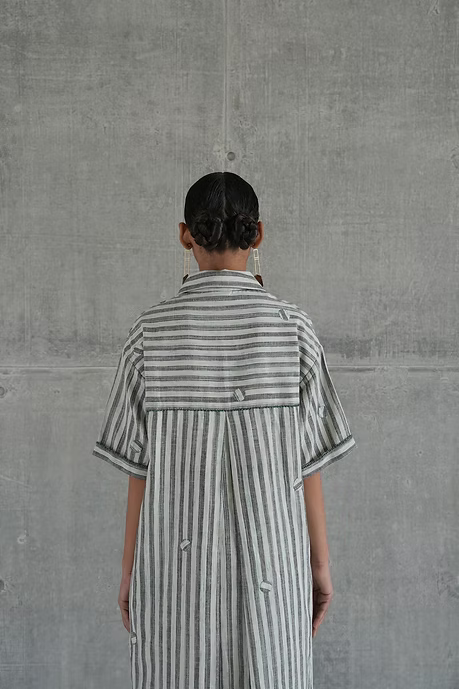 WOVEN JAIL STRIPE SHIRT DRESS