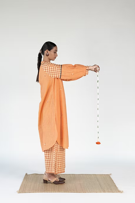 WOVEN SUNSET NECK GATHER KURTA PALAZZO COORD SET