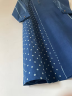 Indigo Neck Pleat Stripe Block Dress