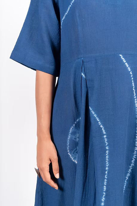 Indigo V neck Shibori Dress