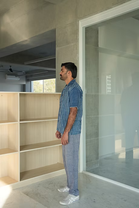 INDIGO JAIL STRIPE MEN’S NOTCH COLLAR SHIRT