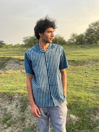 INDIGO JAIL STRIPE MEN’S NOTCH COLLAR SHIRT