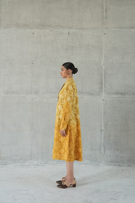 MUSTARD TAARA COLLARED A LINE DRESS