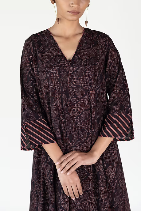 FLOW V NECK PANELLED LONG DRESS WITH PALAZZO PANTS