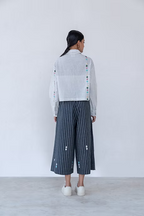 B/W Check-Stripe Crop Shirt