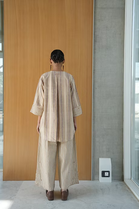 NEUTRAL STRIPES HIGHLOW TOP AND PALAZZO PANTS