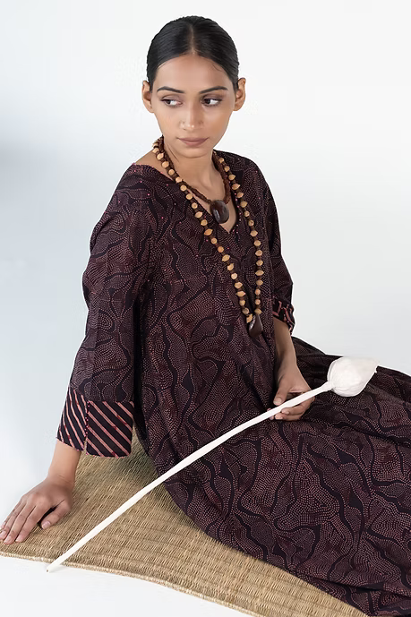 FLOW V NECK PANELLED LONG DRESS WITH PALAZZO PANTS