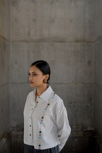 B/W Check-Stripe Crop Shirt