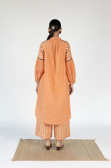 WOVEN SUNSET NECK GATHER KURTA PALAZZO COORD SET