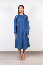 Indigo Neck Pleat Shibori Dress