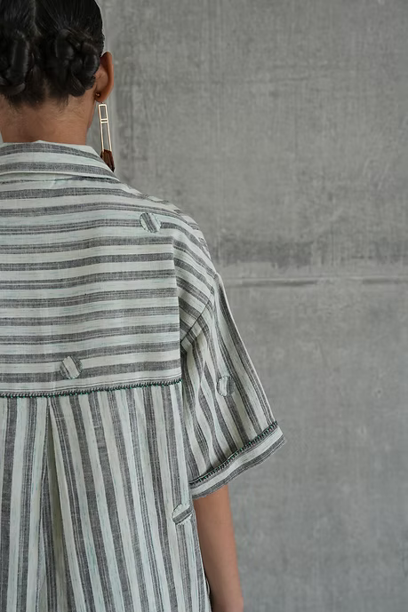 WOVEN JAIL STRIPE SHIRT DRESS