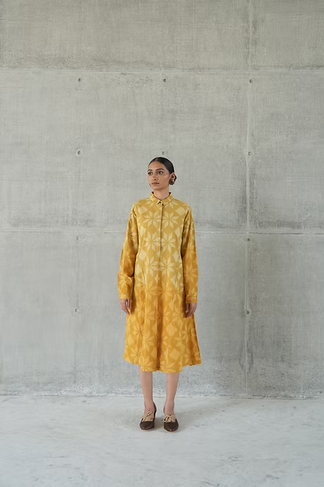 MUSTARD TAARA COLLARED A LINE DRESS