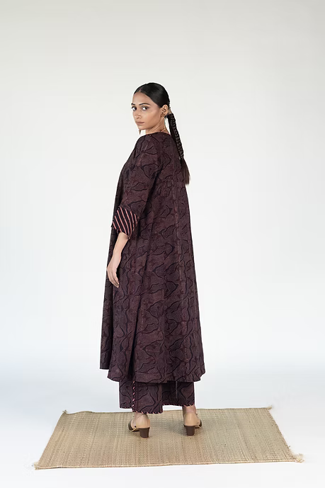FLOW V NECK PANELLED LONG DRESS WITH PALAZZO PANTS
