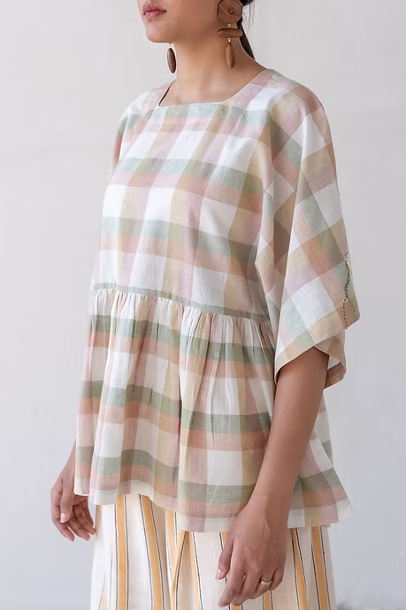 Pastel Checks Kimono Top