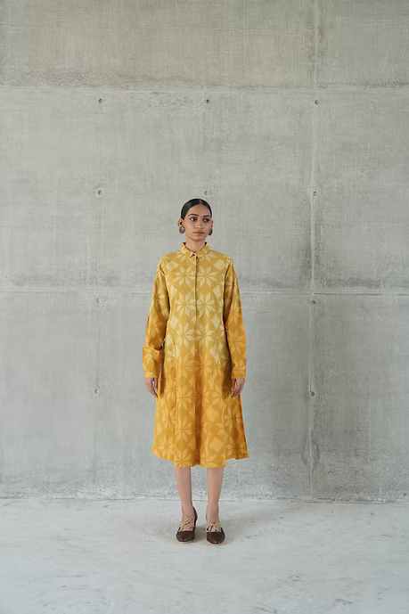 MUSTARD TAARA COLLARED A LINE DRESS