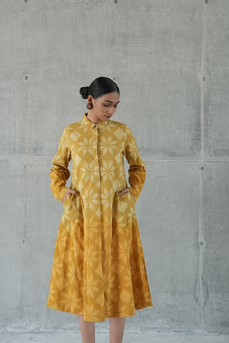 MUSTARD TAARA COLLARED A LINE DRESS