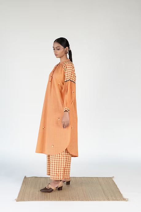 WOVEN SUNSET NECK GATHER KURTA PALAZZO COORD SET