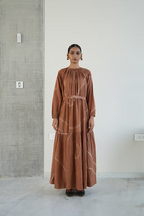 LIGHT TERRA NECK GATHER FLOOR LENGTH DRESS