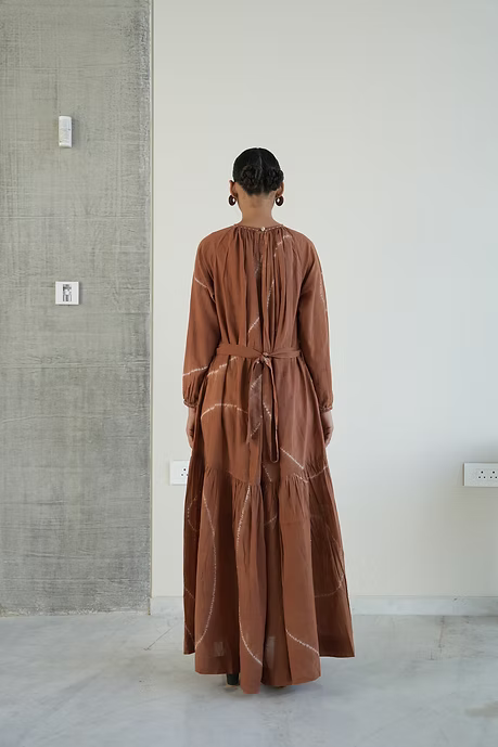 LIGHT TERRA NECK GATHER FLOOR LENGTH DRESS