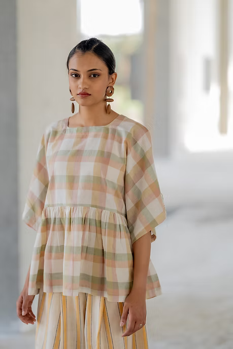 Pastel Checks Kimono Top