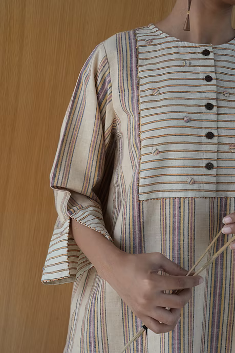 NEUTRAL STRIPES HIGHLOW TOP AND PALAZZO PANTS