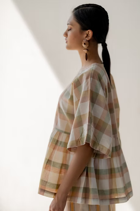 Pastel Checks Kimono Top