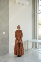 LIGHT TERRA NECK GATHER FLOOR LENGTH DRESS