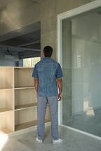 INDIGO JAIL STRIPE MEN’S NOTCH COLLAR SHIRT